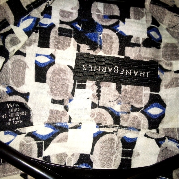 JHANE BARNES Geometric Monogram Abstract Button~Up Casual Shirt•Mens Size Medium - Picture 8 of 13